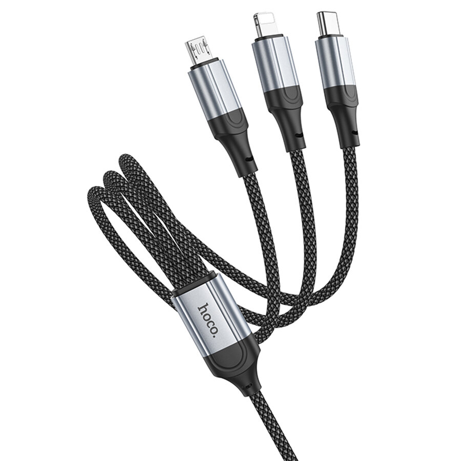Кабель USB HOCO 3 в 1 USB - Type-C + Lightning + MicroUSB 2.4А 1 м черный