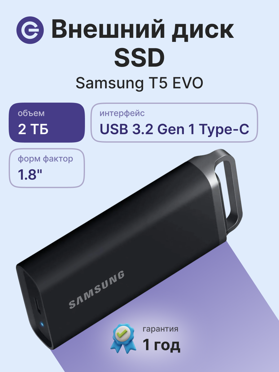 Внешний SSD диск SAMSUNG T5 EVO 2TB Black (MU-PH2T0S/WW)