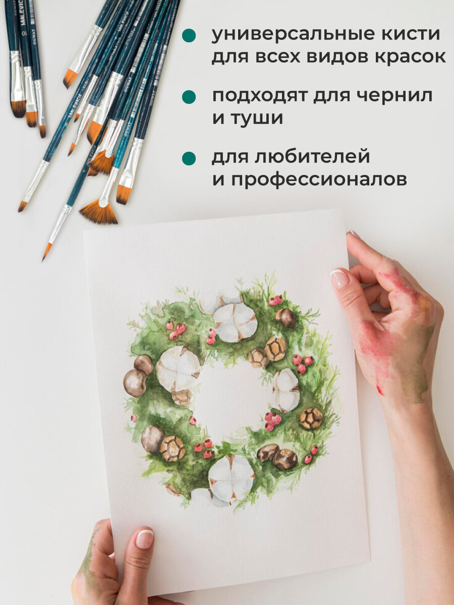 Набор кистей для рисования из синтетики Andy Малевичъ, веерная №4, 8 — фото 1