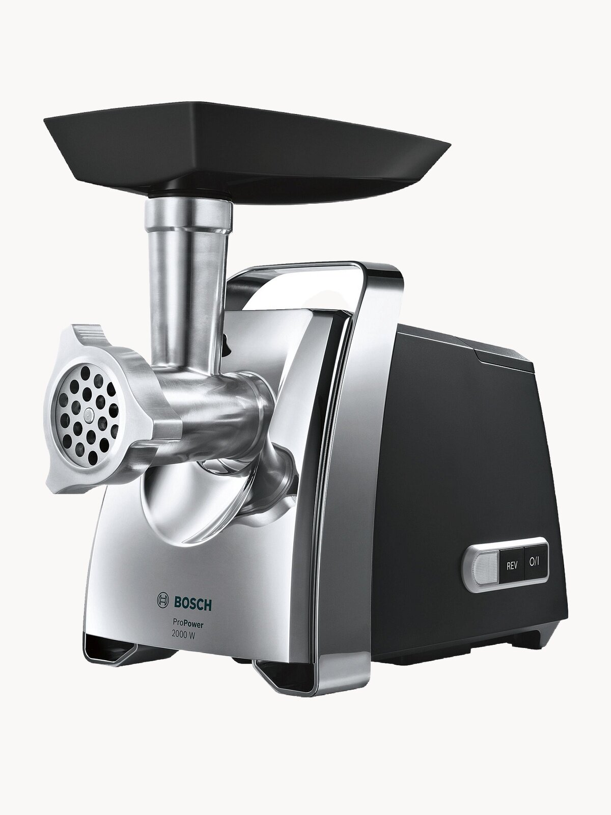 Bosch Мясорубка электрическая MFW67440, ProPower, 2000 Вт, 3,5 кг/мин, 7 насадок, Reverse, защита от перегрева, черная