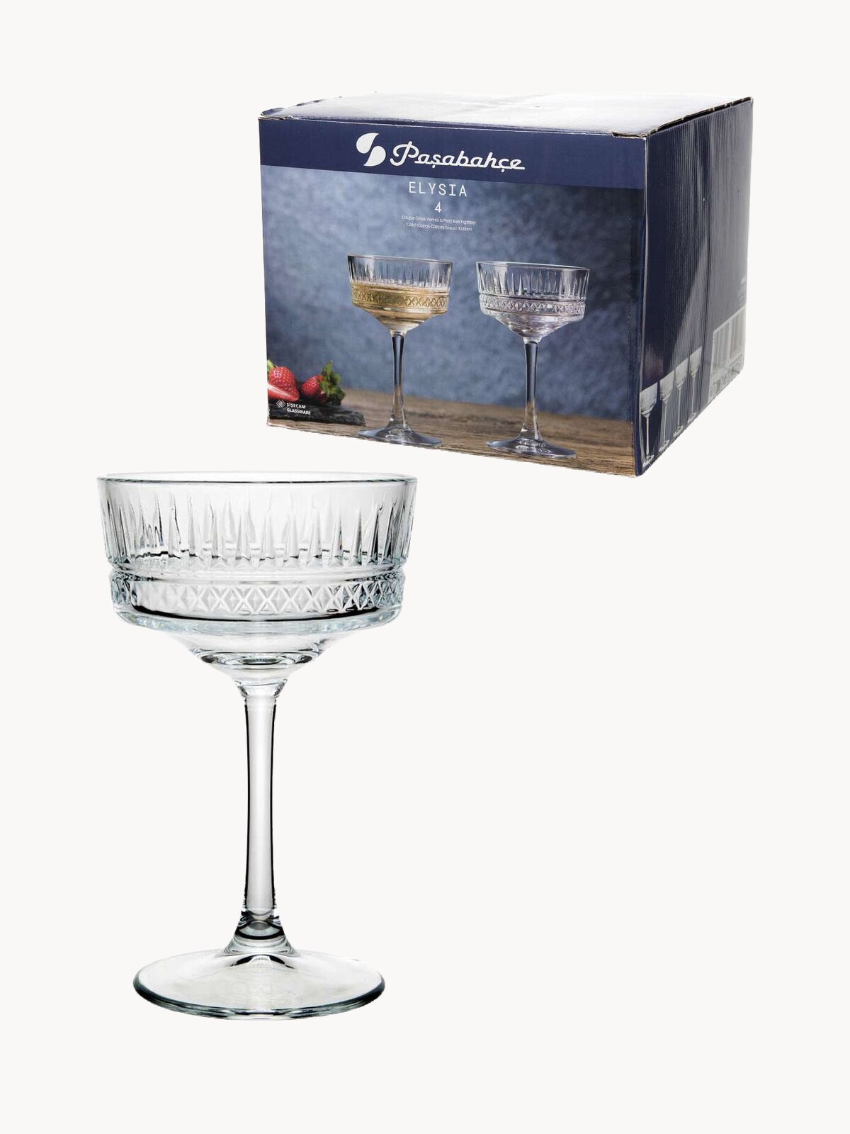 Набор бокалов Pasabahce ELYSIA, 260 мл, бесцветные, 4 шт., для коктейлей/для шампанского, стекло