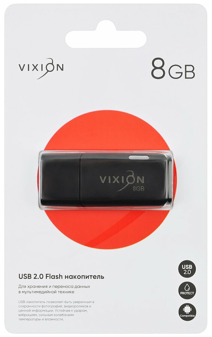 Накопитель USB Flash 08GB 2.0 VIXION Shark Eyes (черный)