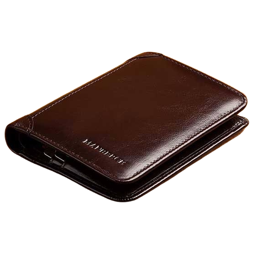 Бумажник MANBERCE, натуральная кожа, гладкая фактура, без застежки, 2 отделения для банкнот, коричневый
