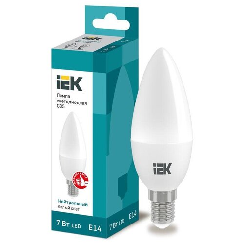 Лампа светодиодная Eco 7Вт C35 свеча 4000К нейтр. бел. E14 230В IEK LLE-C35-7-230-40-E14
