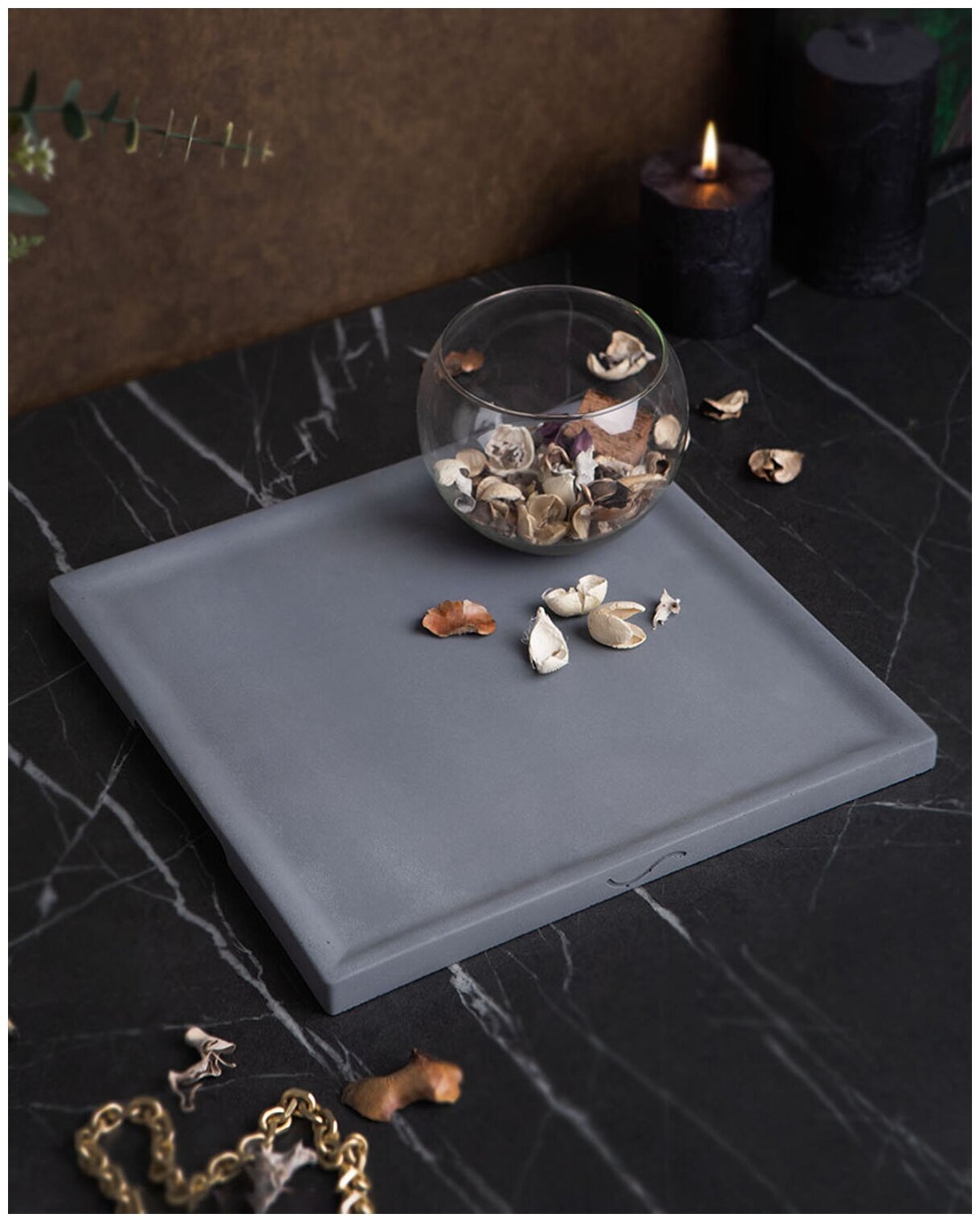 Поднос декоративный кухонный Dorian Square L, 30x30 см, бетон, темно-серый матовый