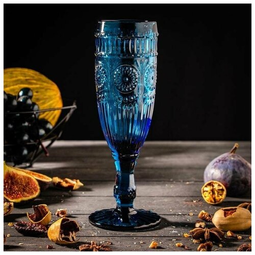 Бокал стеклянный для шампанского Magistro Ларго, 180 мл, 7x19,7 см, цвет синий