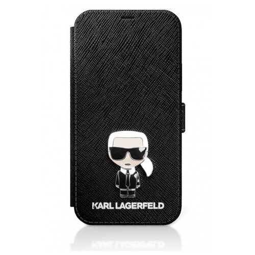 Чехол Karl Lagerfeld PU Saffiano Karl and Choupette Booktype для iPhone 12  12 Pro, черный