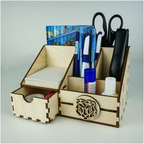 деревянный органайзер с гравировкой Органайзер PlainBox для канцелярии деревянный с ящиком