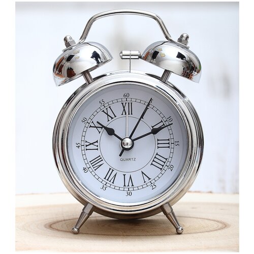 Часы будильник настольные D-7 см цвет хром Эврика