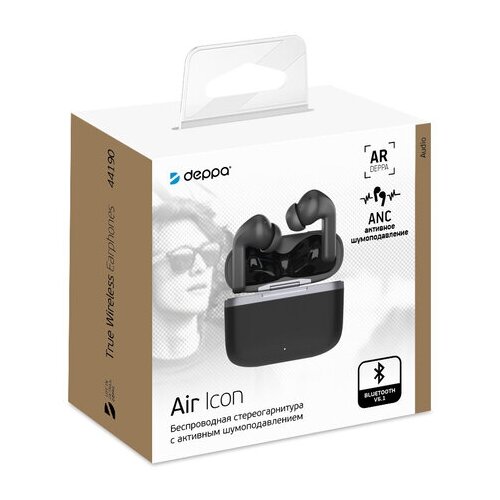 Беспроводные наушники с микрофоном Air Icon TWS BT 51 зарядный футляр 350 мАч ANC активное шумоподавление черный 294000₽