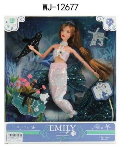 Кукла ABtoys Emily Русалочка (светлое платье, темный хвост), аксессуары, 30см WJ-12677