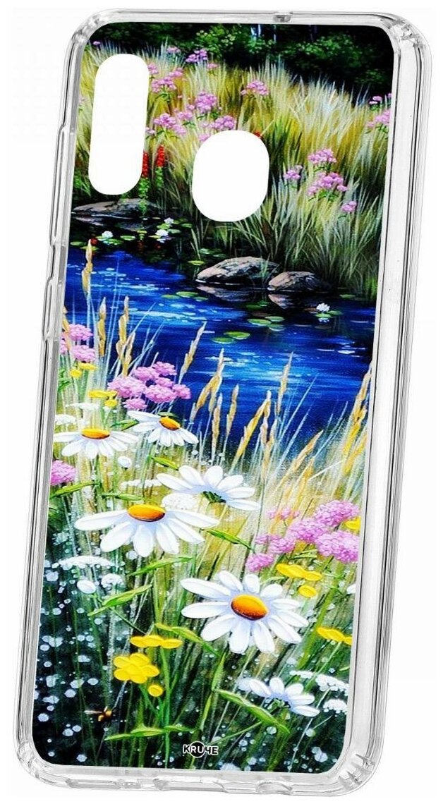 Чехол для Samsung Galaxy A20/A30 Kruche Print Ромашки у ручья, пластиковая накладка, силиконовый бампер с защитой камеры, защитный прозрачный с рисунком