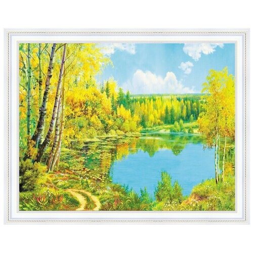 Алмазная мозаика на подрамнике 40x50 см / Алмазная вышивка / полная выкладка / круглые стразы / Осенний пейзаж