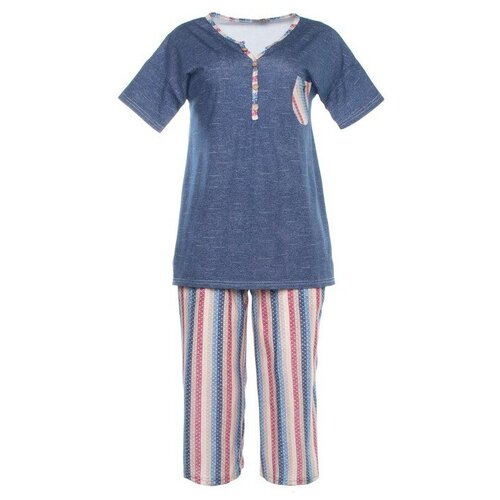 Пижама Натали, размер 52, синий, мультиколор пижама алтекс бриджи футболка короткий рукав размер 52 синий белый