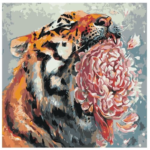 кошка с цветком раскраска картина по номерам на холсте Тигр с цветком Раскраска картина по номерам на холсте