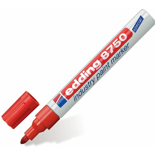 Маркер-краска лаковый (paint marker) EDDING 8750 красный 2-4 мм круглый наконечник алюминиевый корпус, 2 шт