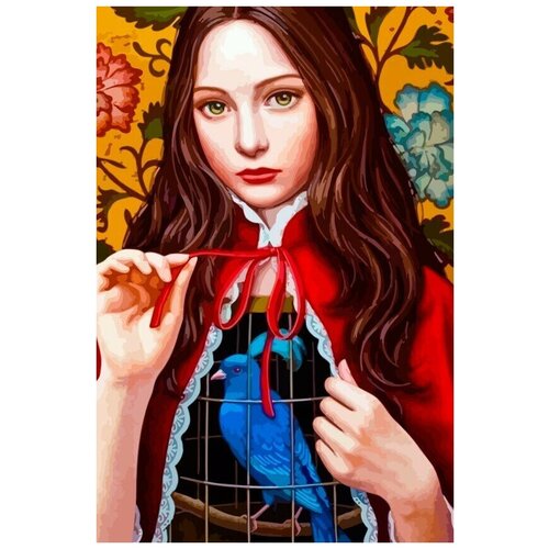 Картина по номерам на холсте красочная девушка (птица в клетке) - 7845 В 60x40