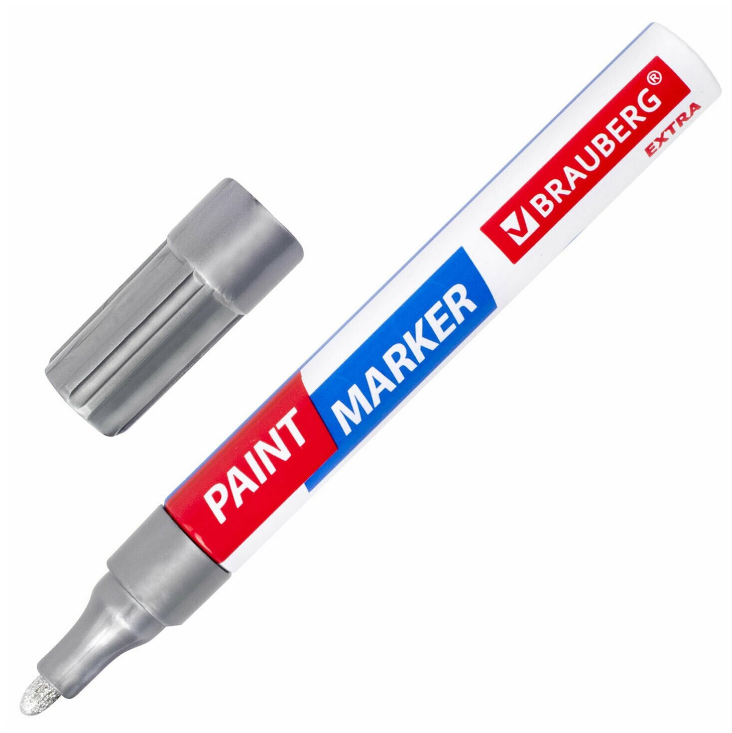 Маркер-краска лаковый EXTRA (paint marker) 4 мм серебряный усиленная нитро-основа BRAUBERG 151982 - 1 шт.