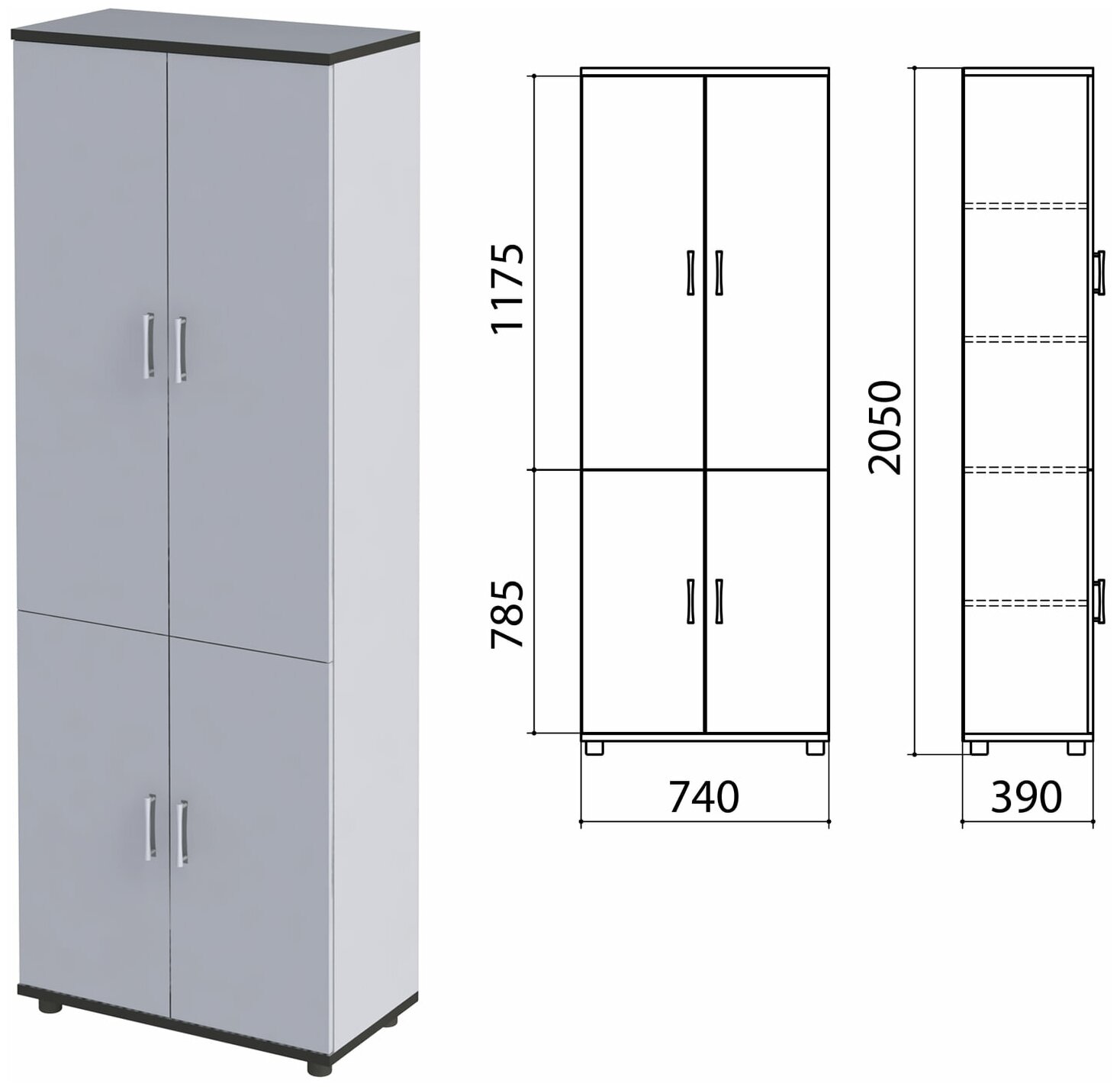 Шкаф закрытый Монолит, 740x390x2050 мм, цвет серый (комплект) шт.