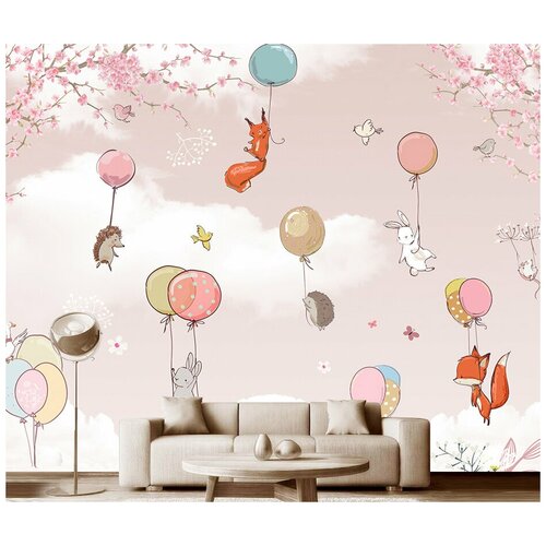 Фотообои на стену детские Модный Дом Звери на воздушных шариках в розовом небе 350x280 см (ШxВ) фотообои на стену детские модный дом звери на воздушных шариках в розовом небе 350x280 см шxв