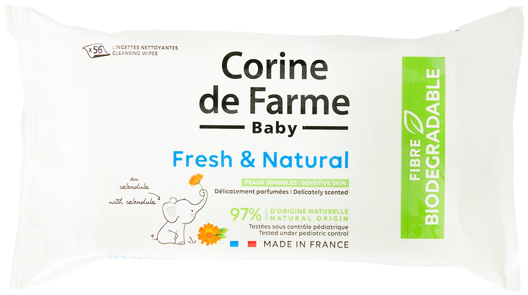 Влажные салфетки CORINE de FARME Fresh & Natural, 56 шт.