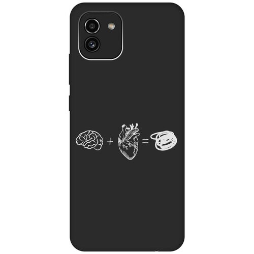 Матовый Soft Touch силиконовый чехол на Samsung Galaxy A03, Самсунг А03 с 3D принтом Brain Plus Heart W черный силиконовый чехол на samsung galaxy a03 самсунг а03 silky touch premium с принтом brain plus heart w темно зеленый