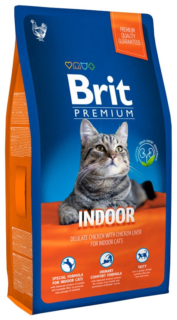 BRIT PREMIUM CAT INDOOR для взрослых кошек живущих дома с курицей (2 кг)