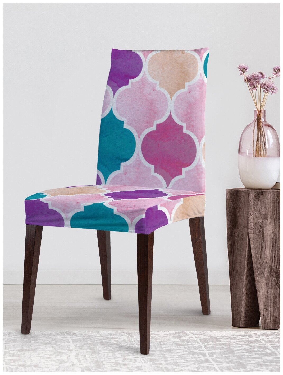 Декоративный чехол на стул JoyArty "Орнаментные блики" со спинкой велюровый