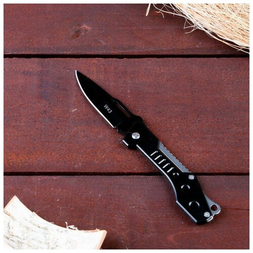 фото Нож перочинный, лезвие 7,4 см с отверстием, рукоять черный металл, без фиксатора, 17x2,5 см./в упаковке шт: 1 e.store