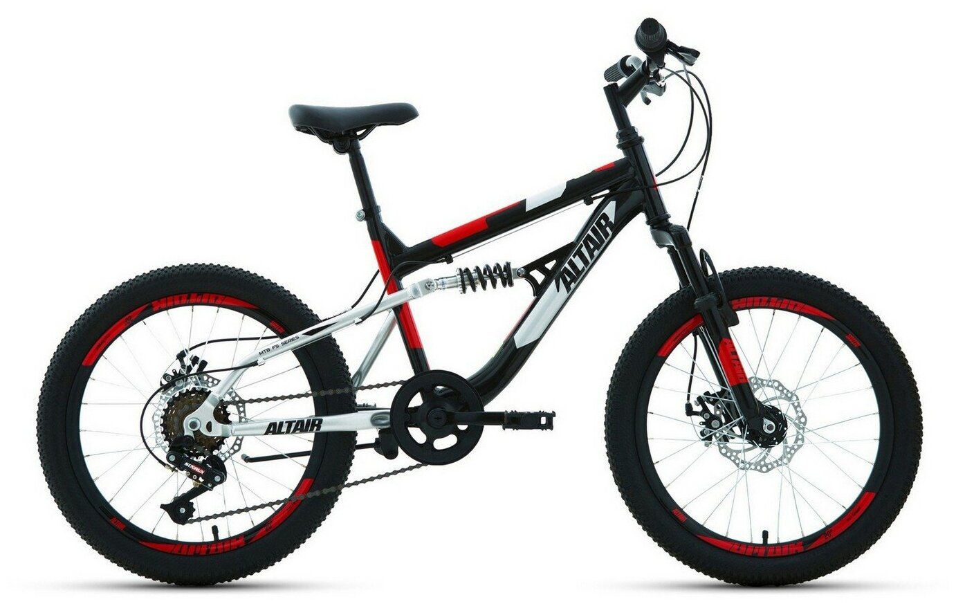 Велосипед ALTAIR MTB FS 20 D (20" 6 ск. рост. 14") 2022, черный/красный, RBK22AL20047