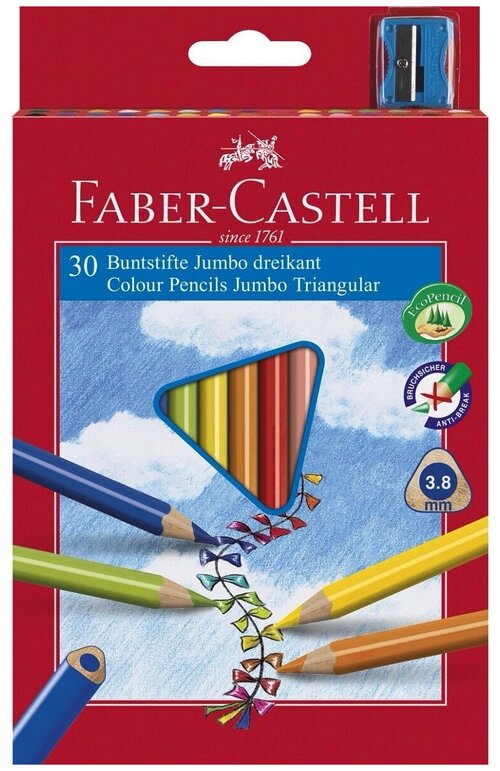 Набор цветных утолщенных карандашей FABER-CASTELL Junior TRIANGULAR 30 цветов, трехгранные