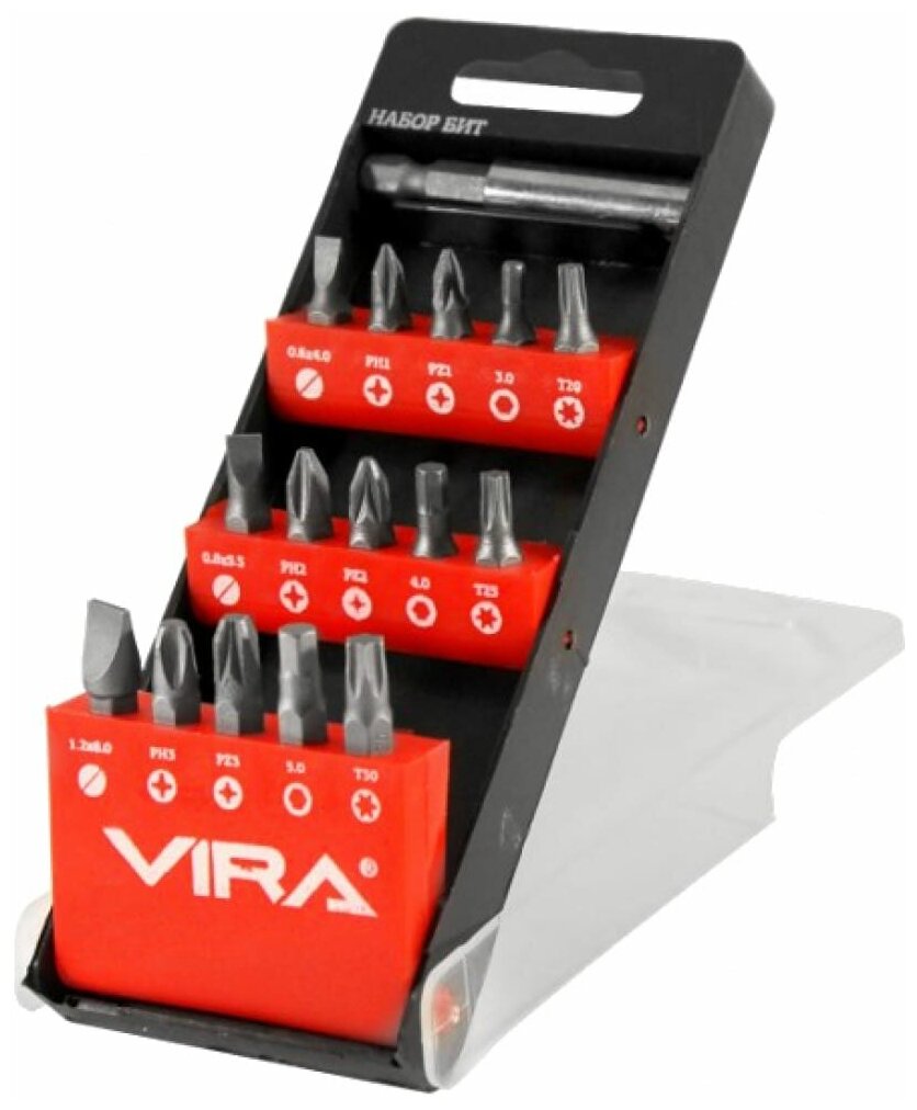 Набор бит Vira (554101) PH/PZ/SL/TORX/HEX 25 мм с магнитным держателем (16 шт.)
