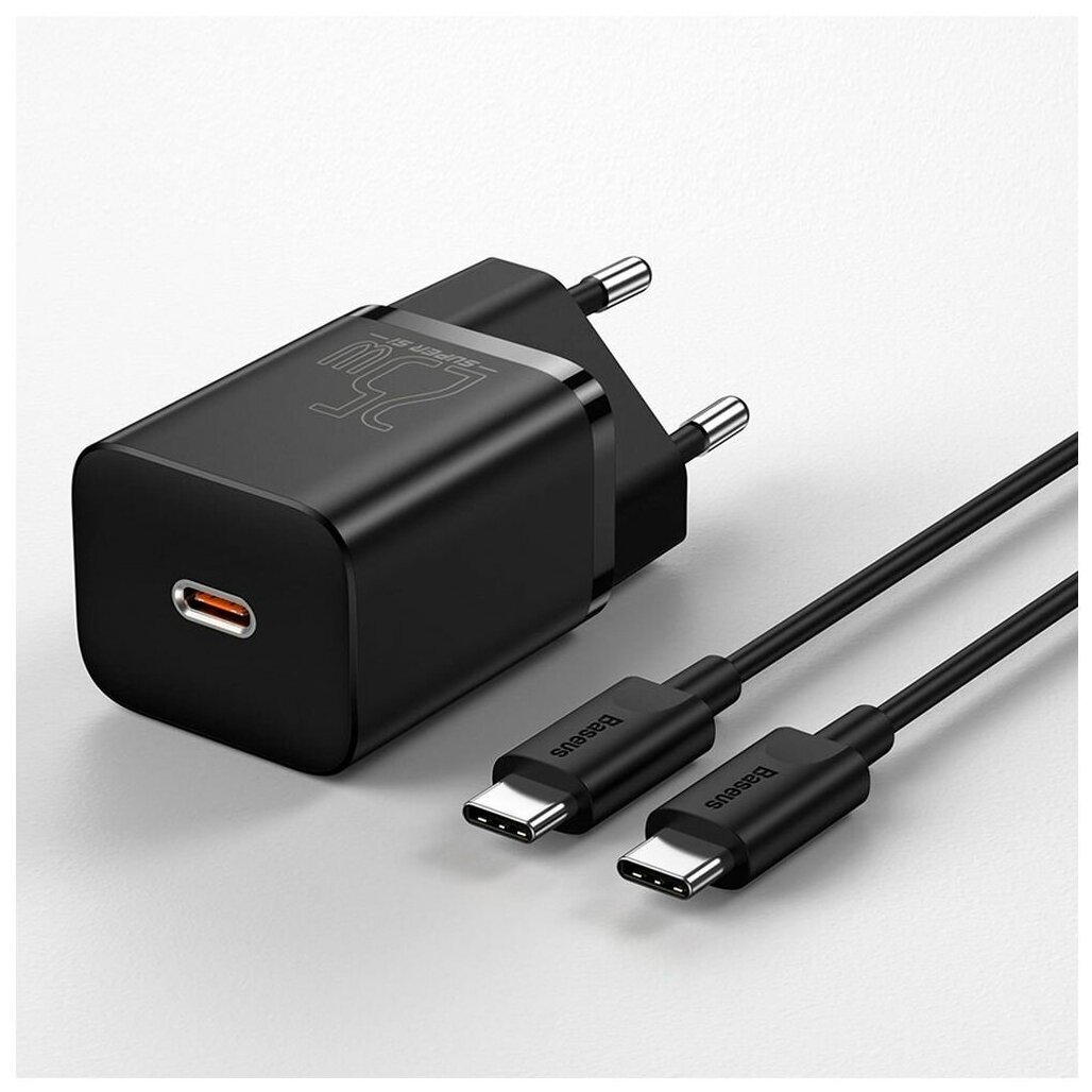    Baseus Super Si Quick Charger 1C 25W EU Sets  (With Mini Cable Type-C - Type-C 3A 1m) (TZCCSUP-L01)