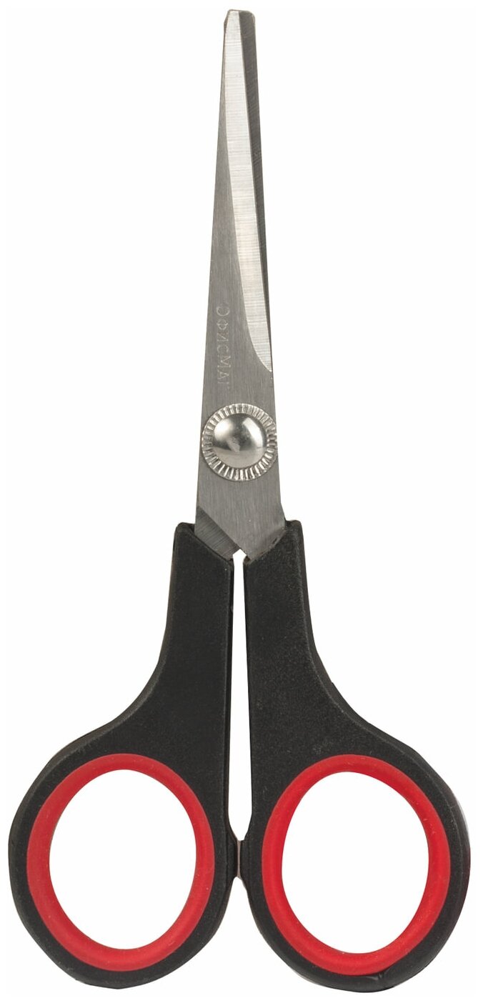 Ножницы Офисмаг "Soft Grip", 140 мм, резиновые вставки, черно-красные, 3-х сторонняя заточка (236454)