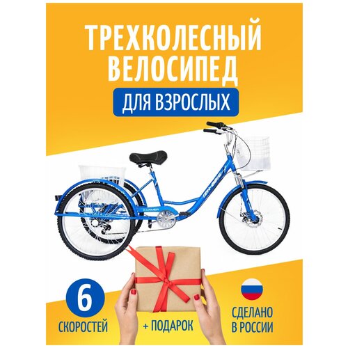 Трехколесный велосипед для взрослых IZH-BIKE Farmer (Фермер) 2022 / Городской велосипед трицикл ИЖ-Байк Фермер 24 / Велосипед с корзиной для дачи