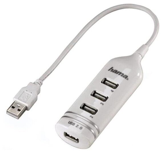 Разветвитель USB 20 Hama Round14 4порт белый 00039788