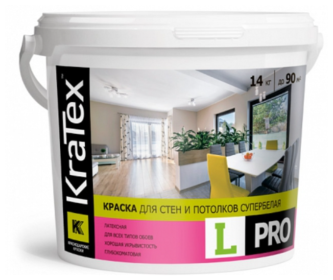 Краска для стен и потолков супербелая "KRATEX PRO" 7кг