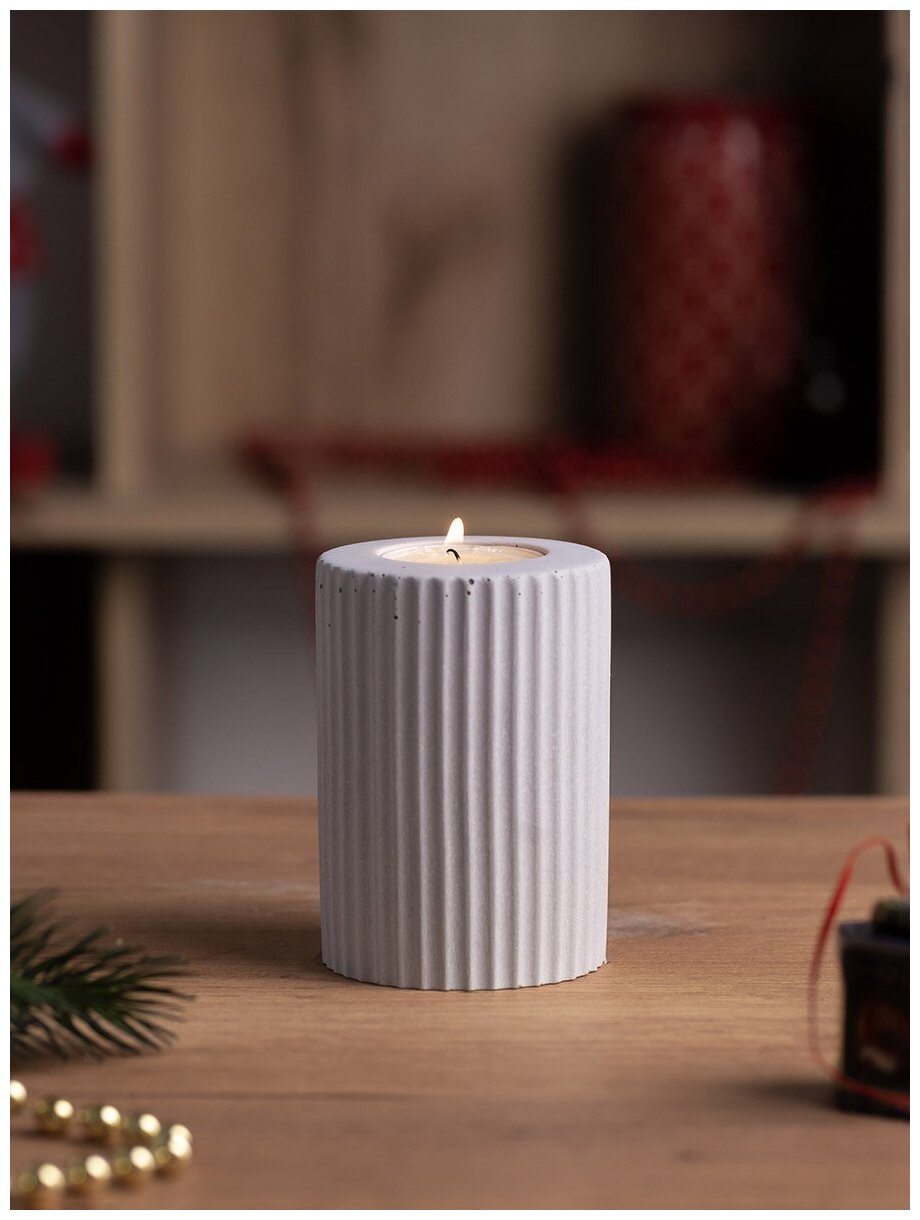Декоративный подсвечник для чайной свечи Chloe M, 7x10 см, бетон, серый матовый