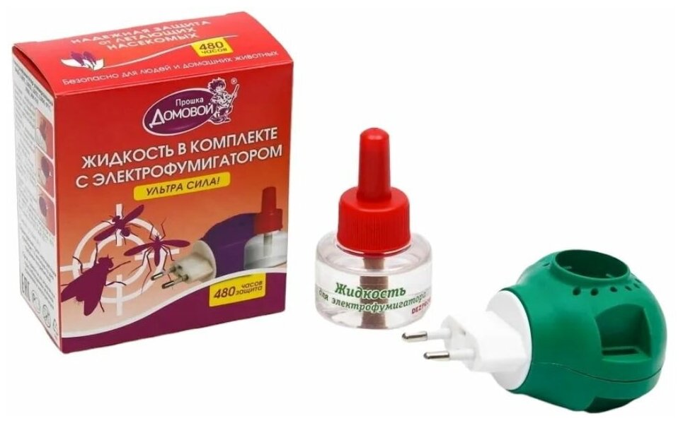 фото Домовой Прошка Фумигатор + жидкость 480 часов Ультра Сила от мух и комаров, 40 мл