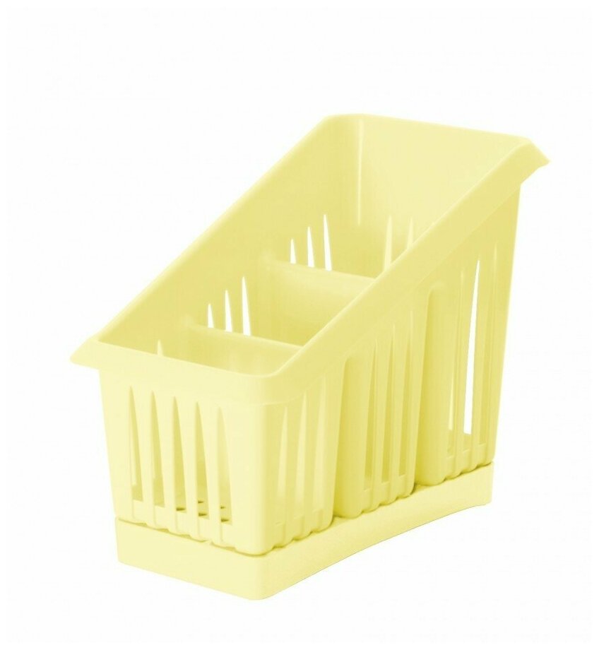 фото Органайзер для хранения/Подставка/Для кухни/Сушилка/С поддоном/Для столовых приборов/Настольный/Для шкафа/3 секции/200Х120Х160, ваниль