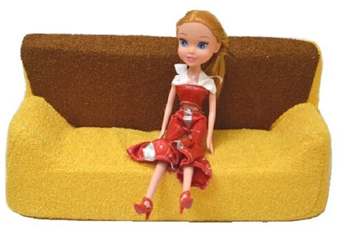 Игрушки для девочек, Мягкая мебель с куклой, диван, размер - 29,5 х 13 х 14 см