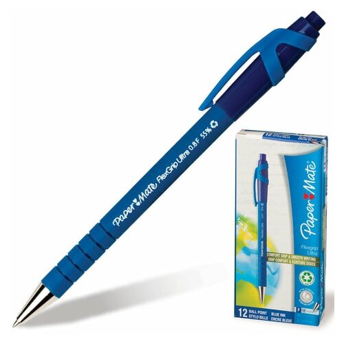 PAPER MATE Ручка шариковая автоматическая paper mate flexgrip ultra rt , синяя, soft-touch, узел 1 мм, линия письма 0,8 мм, s0190303, 12 шт.