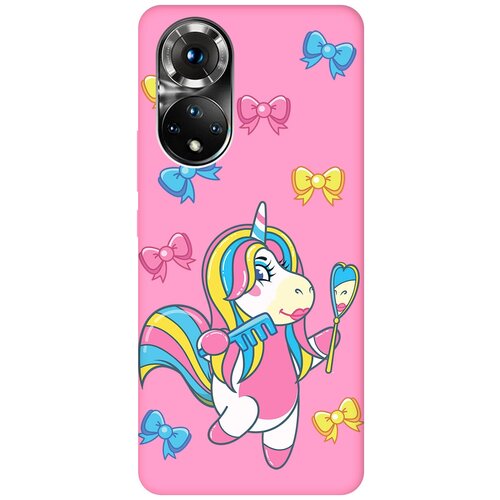 Матовый чехол Lady Unicorn для Honor 50 / Huawei Nova 9 / Хонор 50 / Хуавей Нова 9 с 3D эффектом розовый