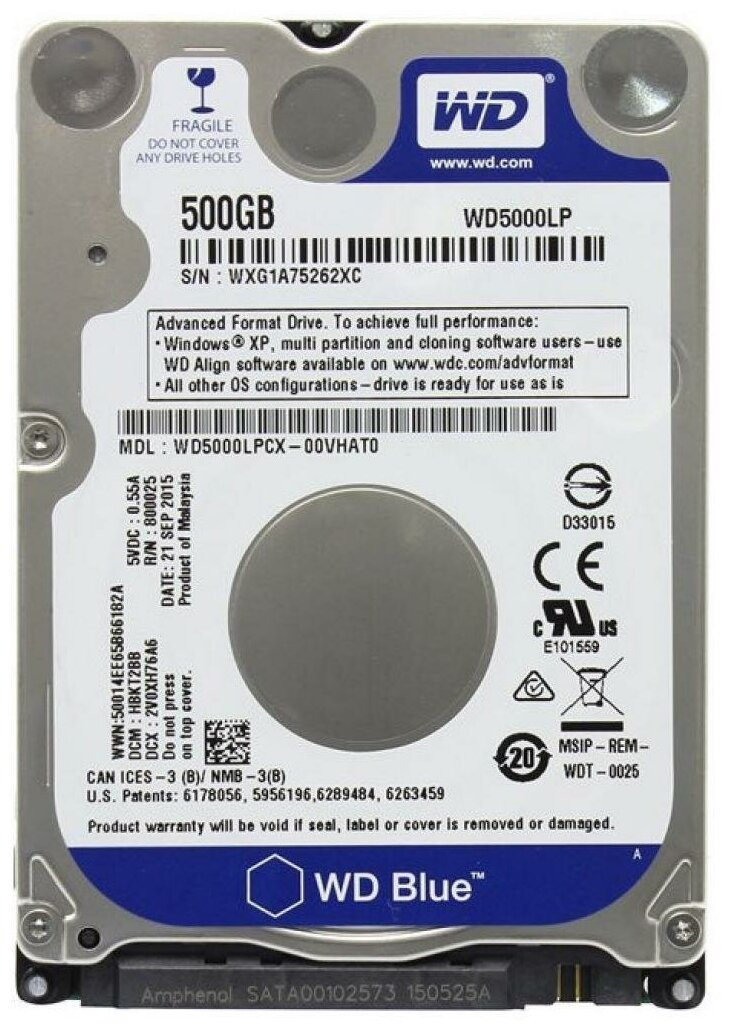 Жесткий диск Western Digital WD5000LPZX 500Gb 5400 SATAIII 25 HDD