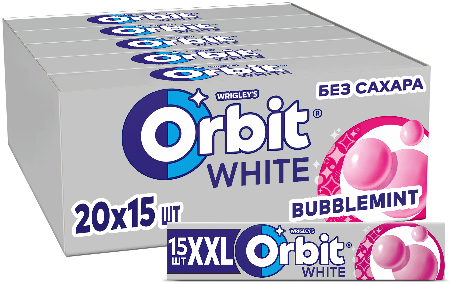 Orbit Белоснежный жевательная резинка Bubblemint XXL 20 шт20.4 гр - фотография № 1