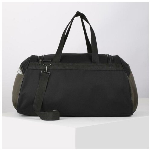 фото Сумка спортивная на молнии, 2 наружных кармана, длинный ремень, цвет чёрный/хаки luris