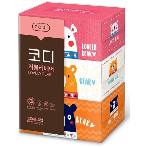 Ssangyong C &B Двухслойные бумажные салфетки Любимые мишки, 230 шт. х 3 уп.
