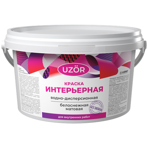 Краска водно-дисперсионная Uzor интерьерная матовая белый 3 кг caparol samtex 7 elf капарол замтекс 7 элф водоэмульсионная краска для стен моющаяся матовая белая краска для стен и потолков 5 л