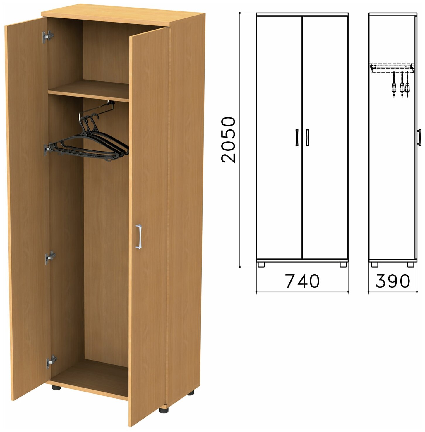 Шкаф для одежды "Монолит", 740х390х2050 мм, цвет бук бавария