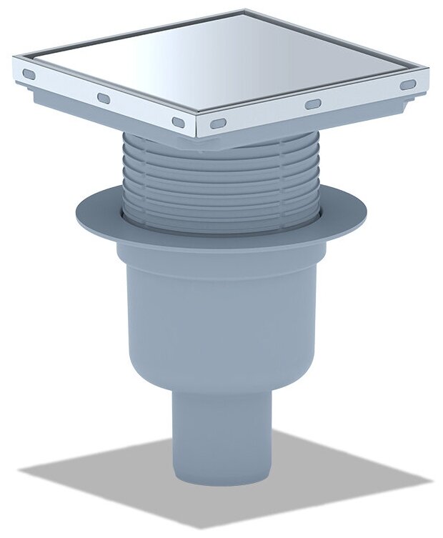 Трап для душа сливной вертикальный АНИ пласт TQ5912 с сухим затвором, с нержавеющей решеткой 150*150 мм под плитку, регулируемый - фотография № 1